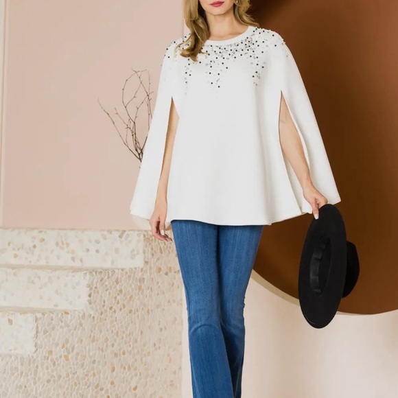 JACKET- White Jeweled Cape - Picture 3 of 5